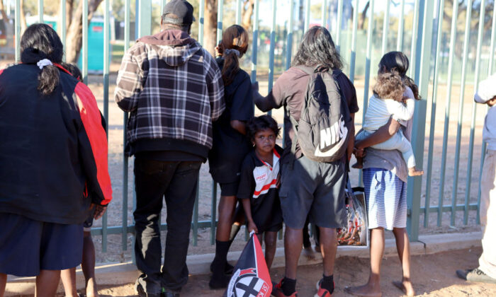 Fans waiting outside an Australian Football League match at Traeger Park in Alice Springs, Australia on Aug. 29, 2020. (Kelly Barnes/Getty Images)