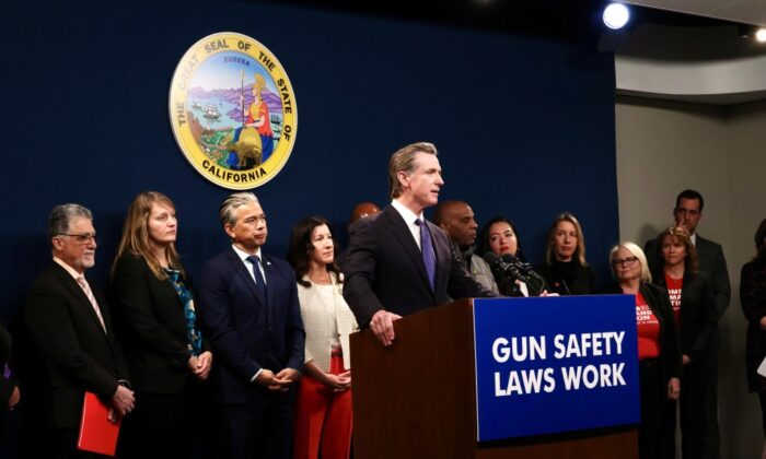 California Gov. Gavin Newsom announces new gun legislation in Sacramento on Feb. 1, 2023. (Courtesy of Office of Governor Gavin Newsom)