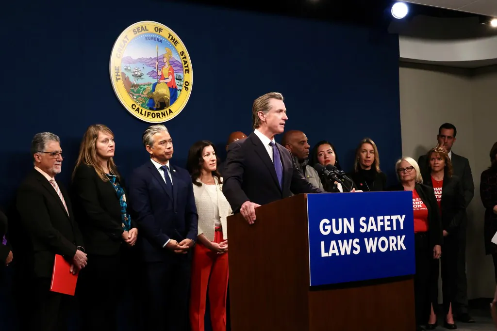 California Gov. Gavin Newsom announces new gun legislation in Sacramento on Feb. 1, 2023. (Courtesy of Office of Governor Gavin Newsom)