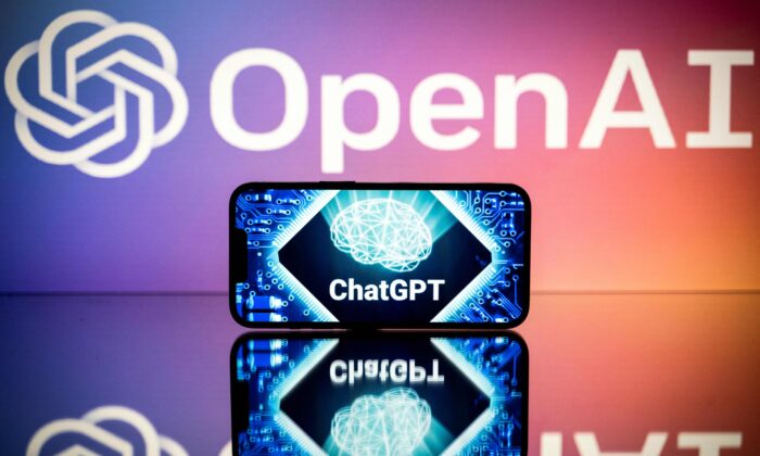 Screens display the logos of OpenAI and ChatGPT in Toulouse, France, on Jan. 23, 2023. (Lionel Bonaventure/AFP via Getty Images)