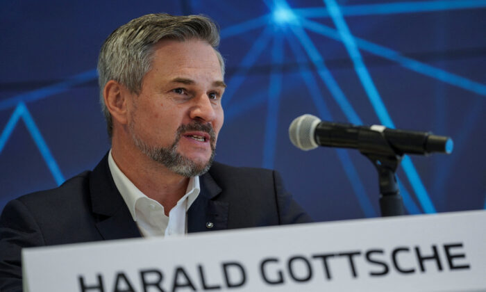 Harald Gottsche, President and CEO at BMW Group Plant San Luis Potosi, speaks during the announcement of a multimillion dollar expansion at the plant of German automaker BMW in San Luis Potosi, Mexico, on Feb. 3, 2023. (Toya Sarno Jordan/Reuters)