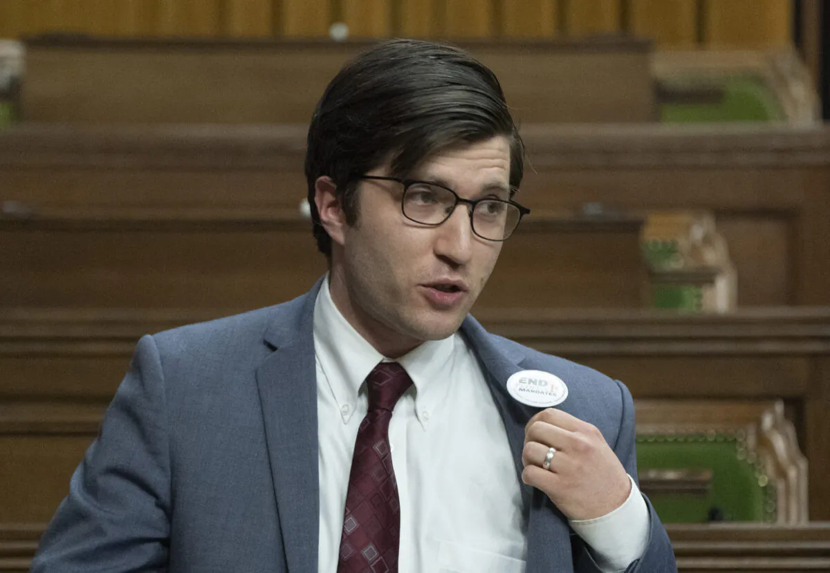 A file photo of Conservative MP for Sherwood Park-Fort Saskatchewan Garnett Genuis in the House of Commons, Ottawa, on May 3, 2022. (Adrian Wyld/The Canadian Press)
