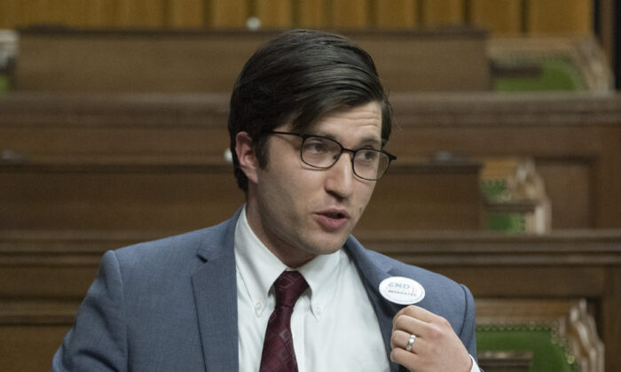 A file photo of Conservative MP for Sherwood Park-Fort Saskatchewan Garnett Genuis in the House of Commons, Ottawa, on May 3, 2022. (Adrian Wyld/The Canadian Press)