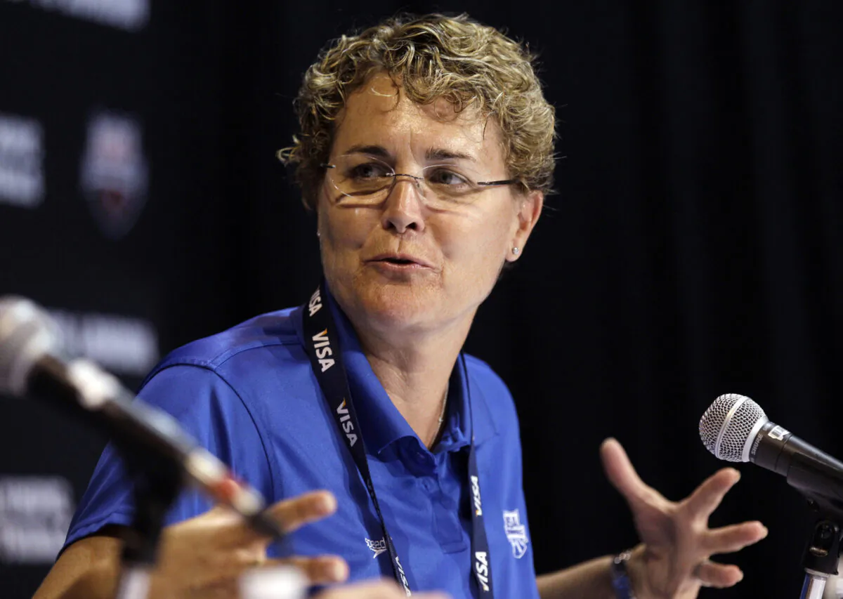 U.S. Olympic team head coach Teri McKeever speaks during a news conference at the U.S. Olympic swimming trials in Omaha, Neb., on June 24, 2012. (Charlie Neibergall/AP Photo)