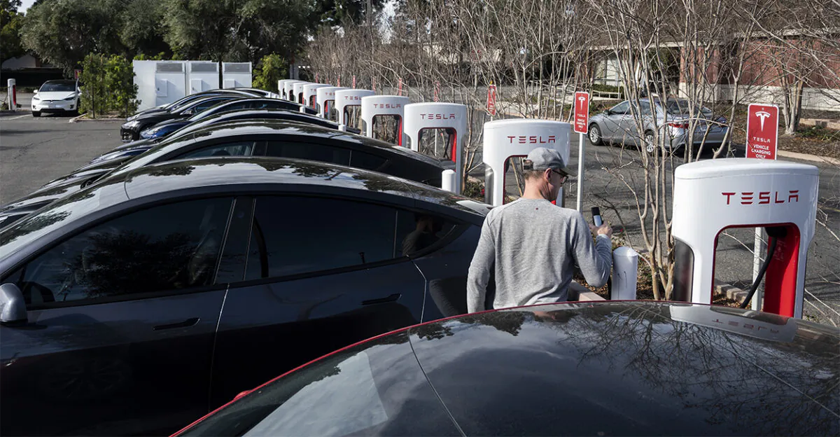 Electric vehicles charge at a charging station in Irvine, Calif., on Jan. 28, 2022. (Paul Bersebach, MediaNews Group, Orange County Register/Getty Images)