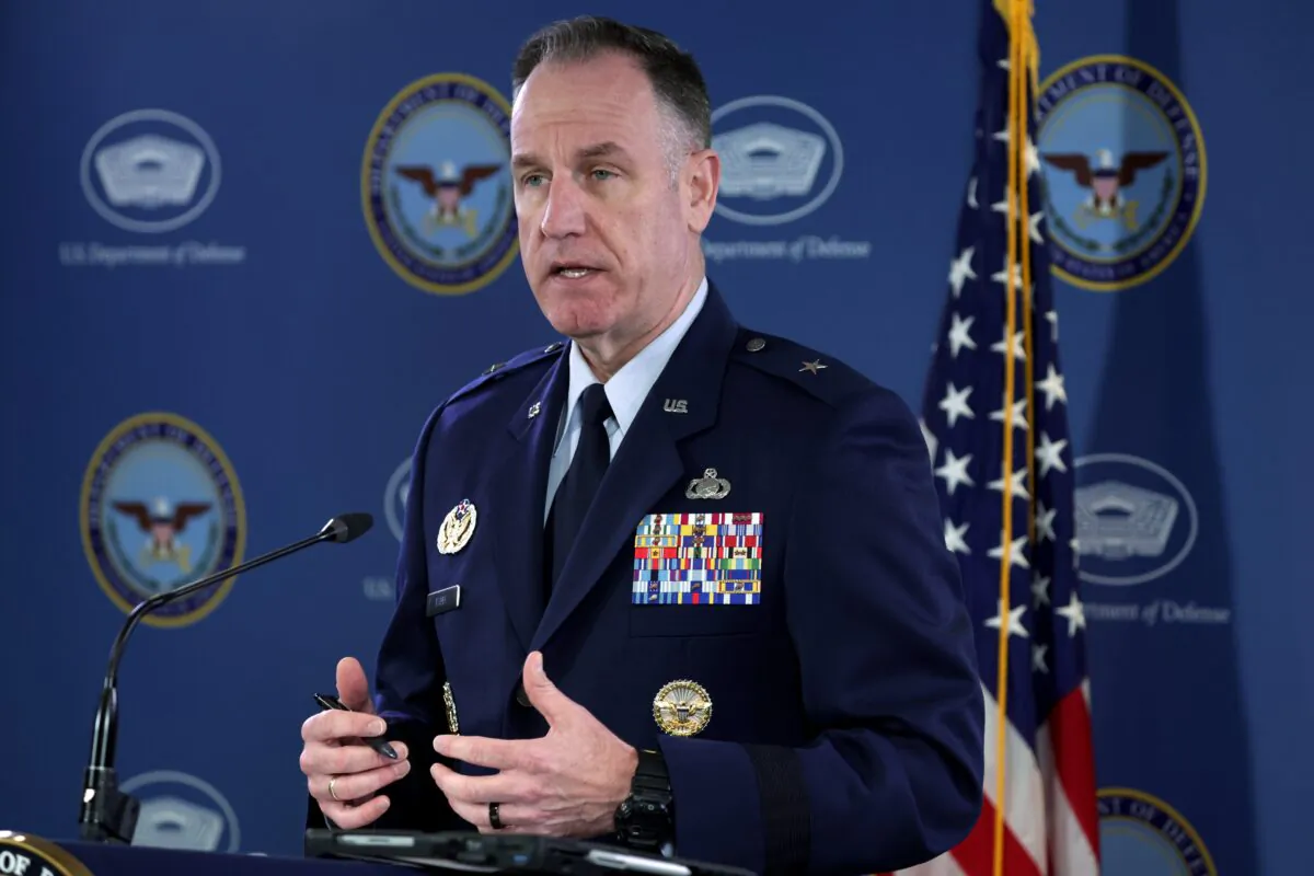 Pentagon Press Secretary Brig. Gen. Pat Ryder speaks during a news briefing at the Pentagon in Arlington, Va., on Feb. 3, 2023. (Alex Wong/Getty Images)