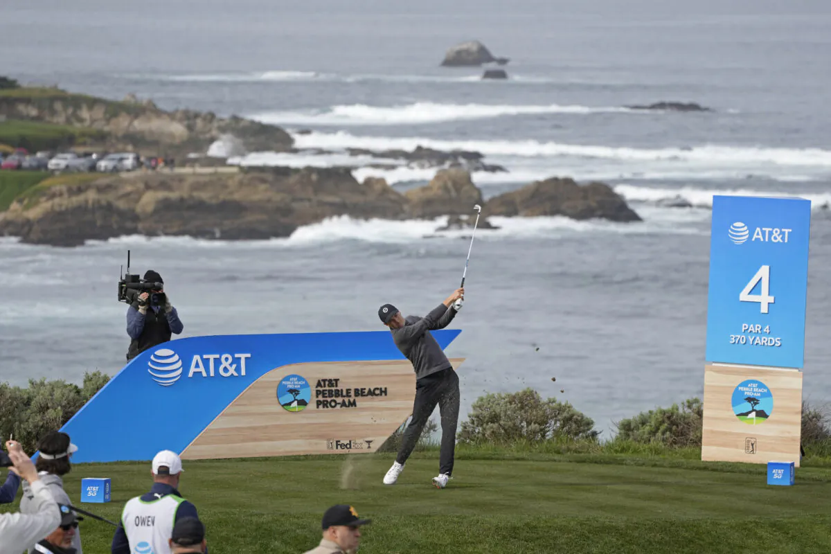 Jordan Spieth follows his shot from the fourth tee of the Spyglass Hill Golf Course during the first round of the AT&T Pebble Beach Pro-Am golf tournament in Pebble Beach, Calif., on Feb. 2, 2023. (Eric Risberg/AP Photo)
