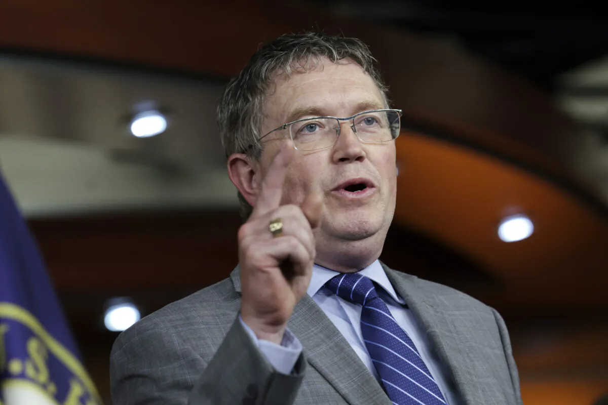 Rep. Thomas Massie (R-Ky.) speaks at a House Second Amendment Caucus press conference at the U.S. Capitol in Washington on June 8, 2022. (Kevin Dietsch/Getty Images)
