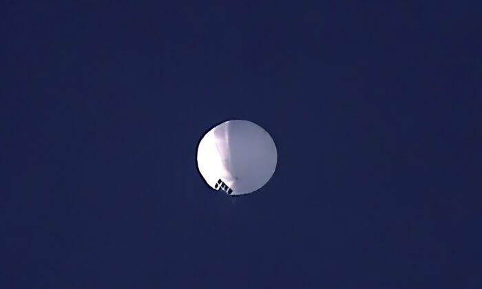 A high altitude balloon floats over Billings, Mont., on Feb. 1, 2023. (Larry Mayer/The Billings Gazette via AP)