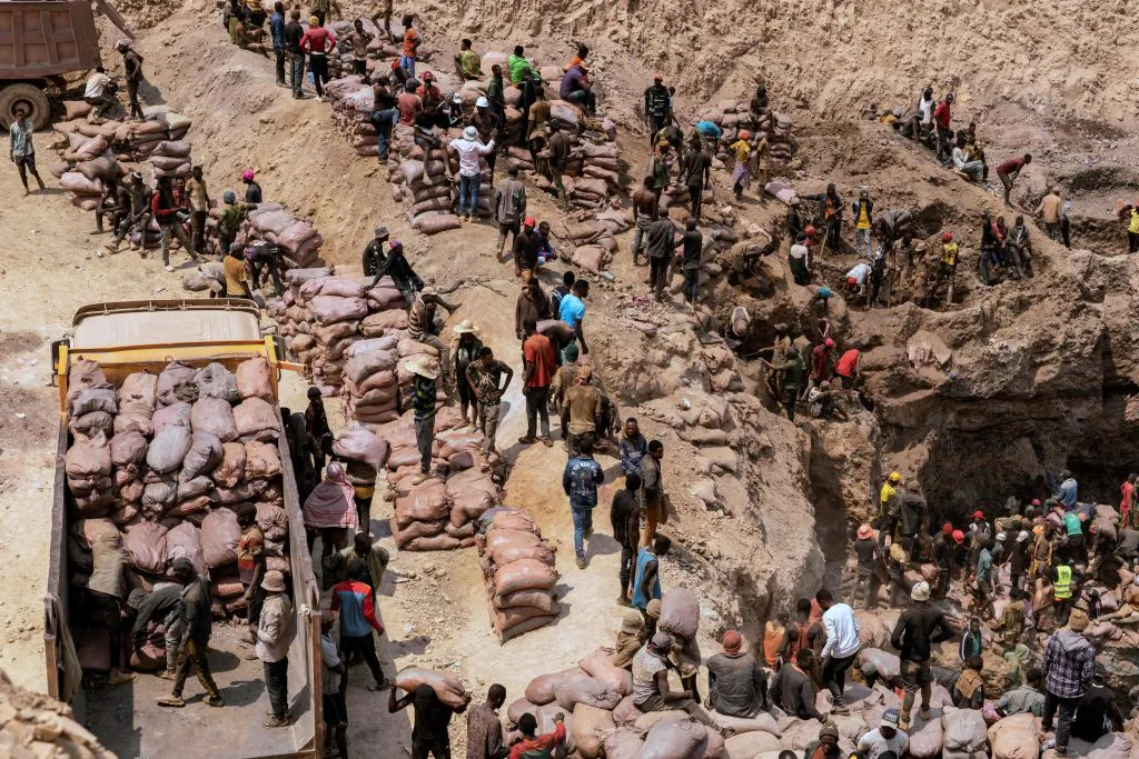 A general view of artisanal miners working at the Shabara artisanal cobalt mine near Kolwezi, Democratic Republic of the Congo, on Oct. 12, 2022. (Junior Kannah/AFP via Getty Images)