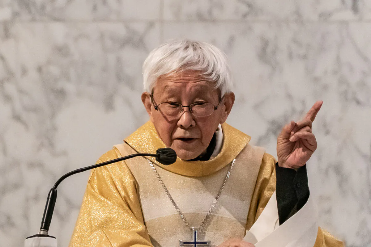 Cardinal Joseph Zen of the Holy Roman Church preaches a sermon during a mass at the Holy Cross Church in Hong Kong on May 24, 2022. (Anthony Kwan/Getty Images)