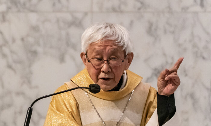 Cardinal Joseph Zen of the Holy Roman Church preaches a sermon during a mass at the Holy Cross Church in Hong Kong on May 24, 2022. (Anthony Kwan/Getty Images)