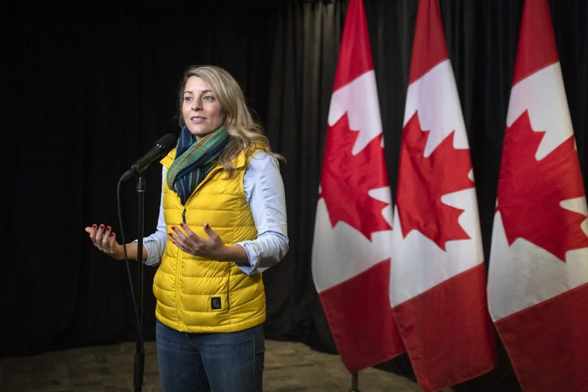 Minister of Foreign Affairs Mélanie Joly speaks to the media at the Hamilton Convention Centre, in Hamilton, Ont. on Jan. 24, 2023. (The Canadian Press/Nick Iwanyshyn)
