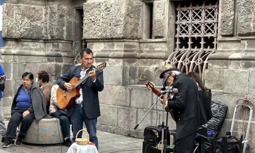 Street performers in Quito's old town. (Tim Johnson)