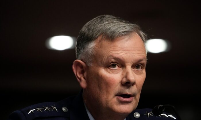 General Glen VanHerck, Commander of U.S. Northern Command and North American Aerospace Defense Command, testifies during a Senate Armed Services Committee hearing on Capitol Hill March 24, 2022 in Washington. (Drew Angerer/Getty Images)