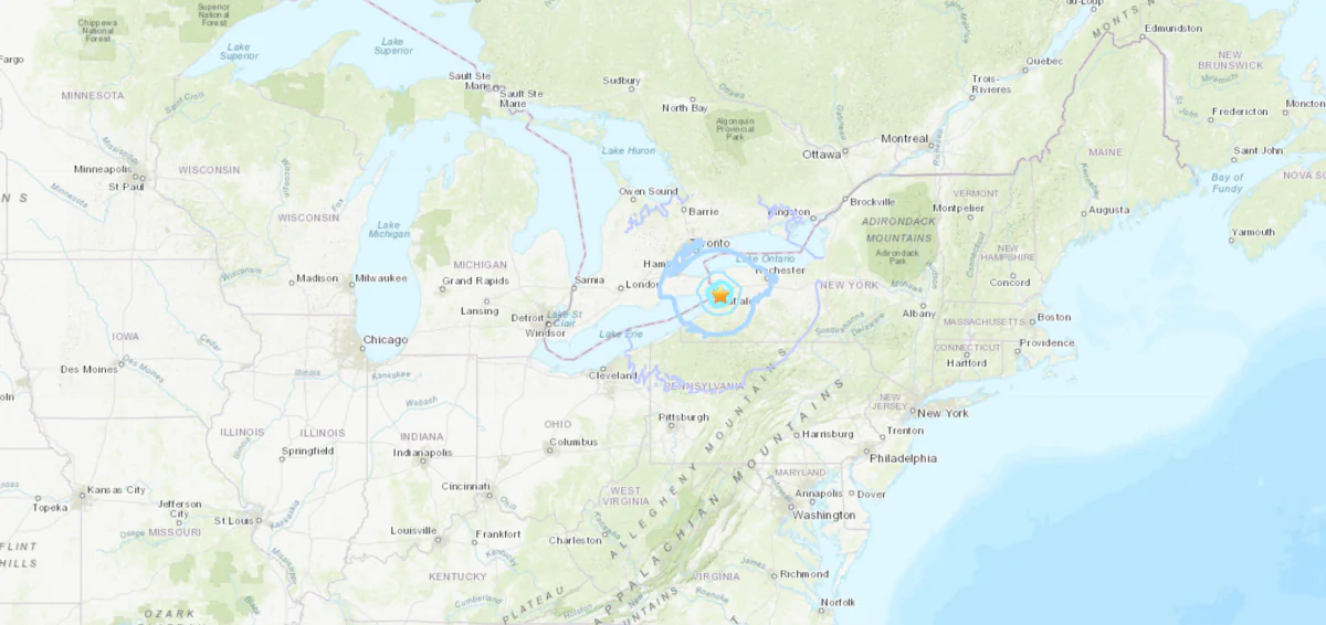 A 3.8 earthquake struck east of Buffalo in the suburb of West Seneca, N.Y., on Feb. 6, 2023. (USGS/Screenshot via The Epoch Times)