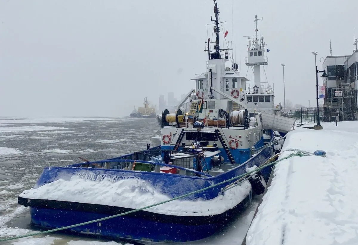Two tugboats that have been detained by Transport Canada are shown in Trois-Rivières, Que. on Feb. 2, 2023. (The Canadian Press/Morgan Lowrie)
