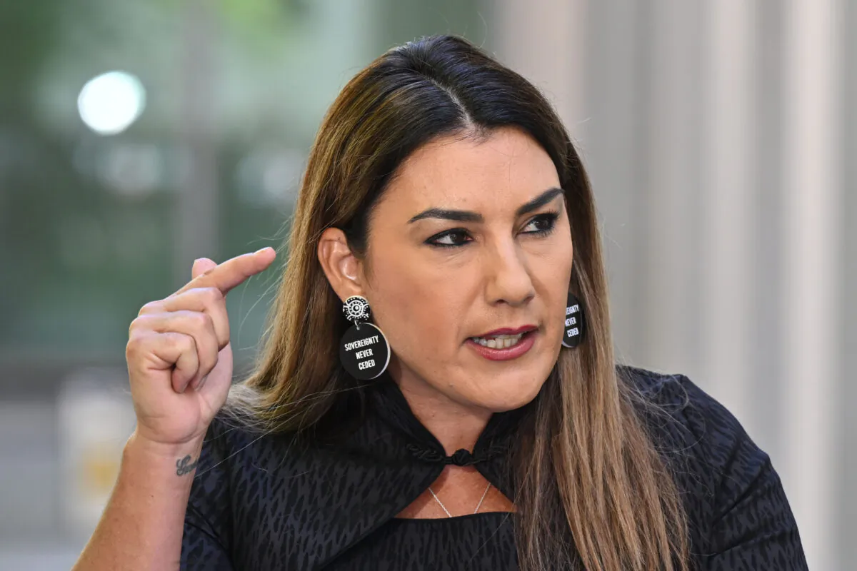 Senator Lidia Thorpe announces she is resigning from the Greens and moving to the cross bench at a press conference at Parliament House in Canberra, Australia, on Feb. 6, 2023. (AAP Image/Mick Tsikas)