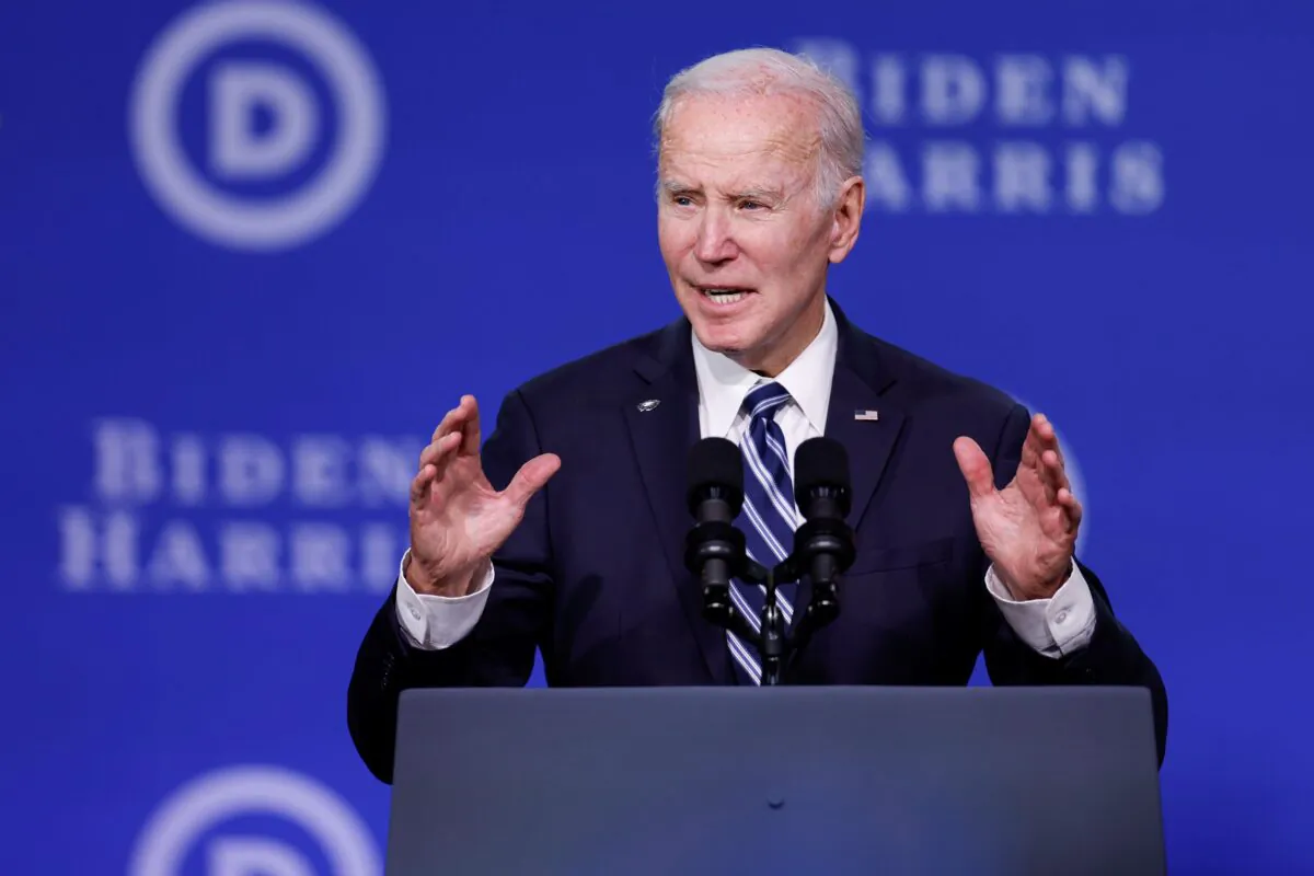 U.S. President Joe Biden speaks during the Democratic National Committee winter meeting in Philadelphia, Pa., on Feb. 3, 2023. (Anna Moneymaker/Getty Images)