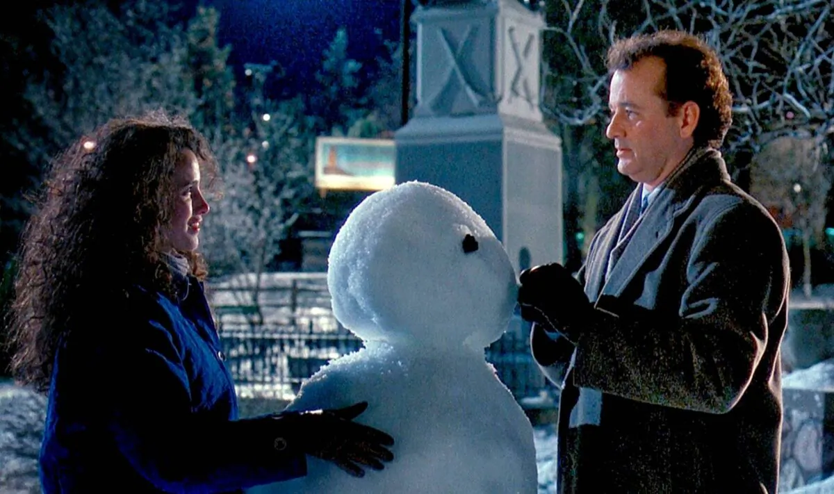 Rita Hanson (Andie MacDowell) and Phil Connors (Bill Murray) in a scene from “Groundhog Day.” (MovieStillsDB)