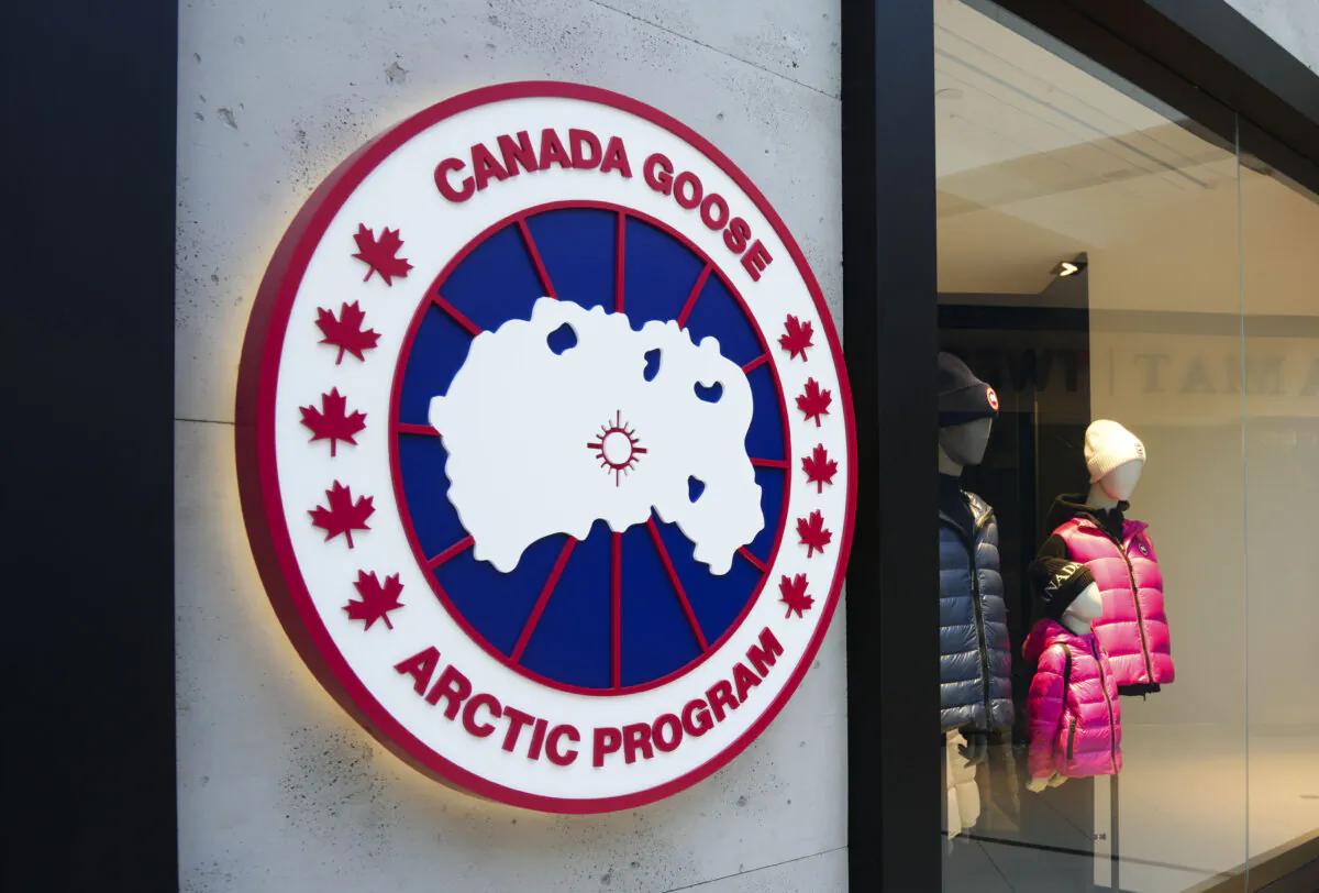 A Canada Goose logo on a storefront in Ottawa on Sept. 10, 2022. (Sean Kilpatrick/The Canadian Press)