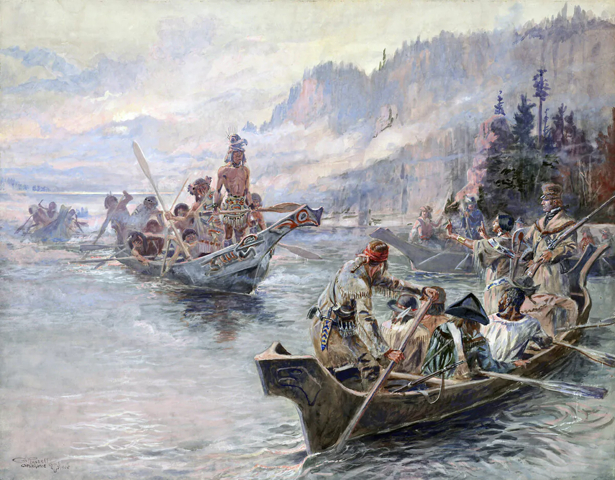 "Lewis and Clark on the Lower Columbia," 1905, by Charles M. Russell. Opaque and transparent watercolor over graphite underdrawing on paper. Amon Carter Museum of American Art, Fort Worth, Texas. (Public Domain)