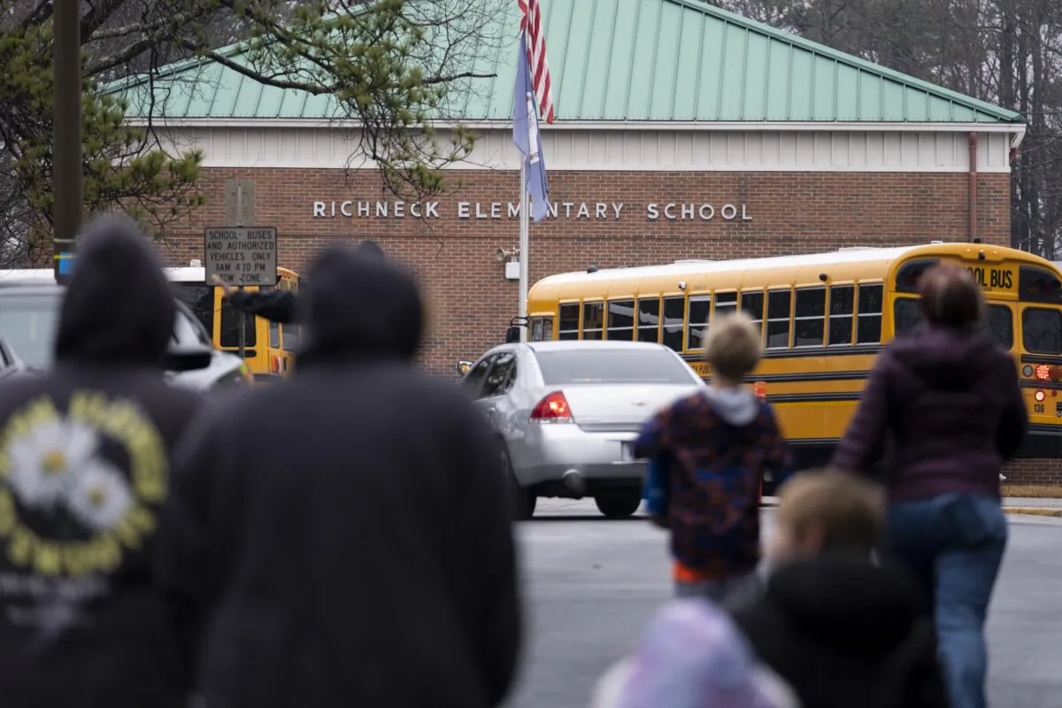 Students return to Richneck Elementary in Newport News, Va., on Jan. 30, 2023. (Billy Schuerman/The Virginian-Pilot via AP)