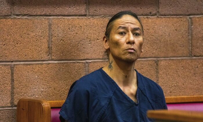 Nathan Chasing Horse sits in court in North Las Vegas, Nev., Feb. 8, 2023. (The Canadian Press/AP-Ty O'Neil)
