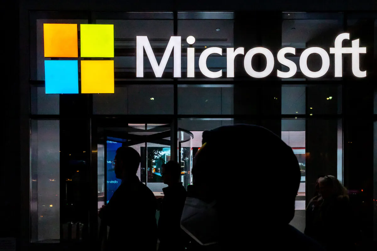 A signage of Microsoft is seen in New York City on March 13, 2020. (Jeenah Moon/Getty Images)