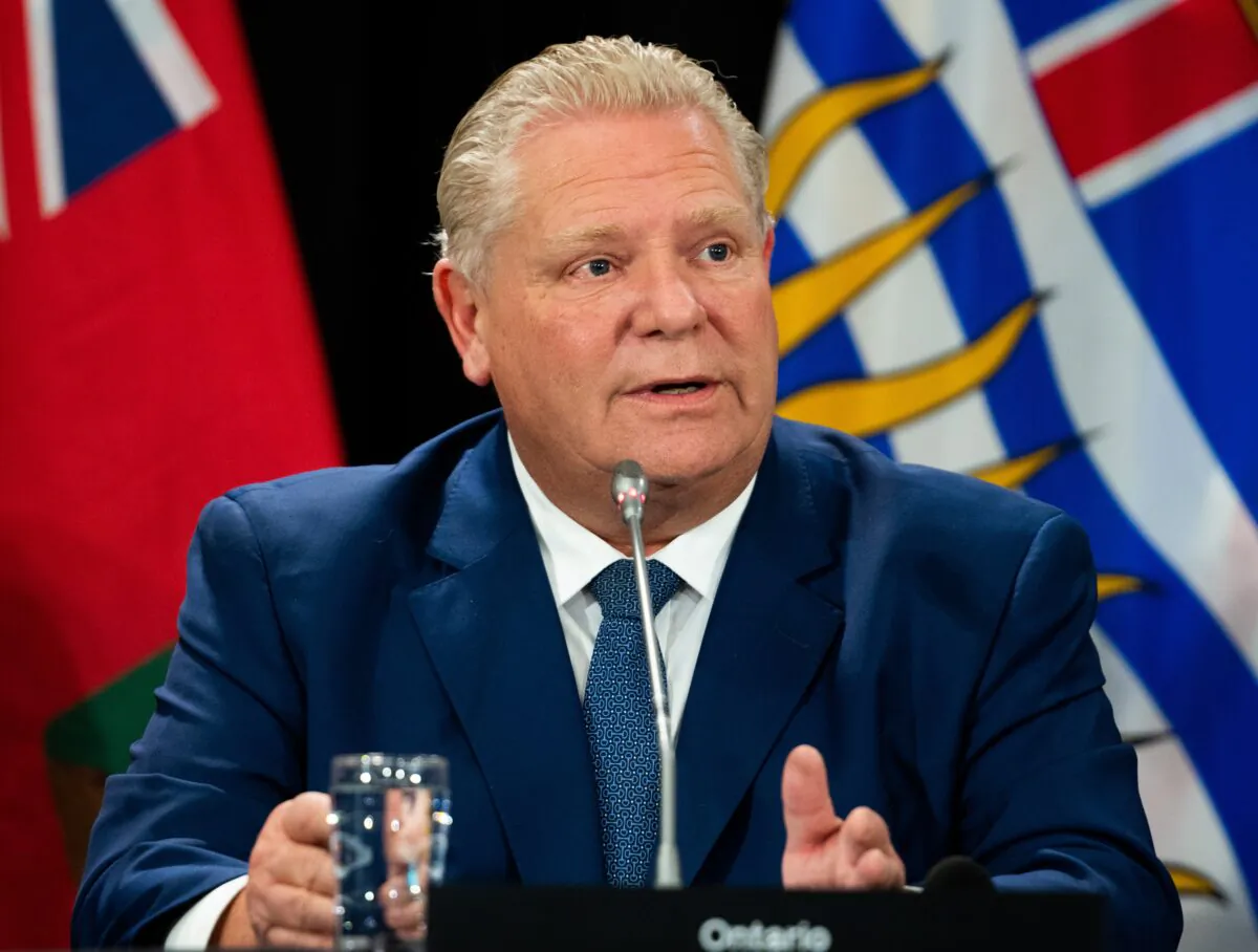 Ontario Premier Doug Ford speaks to members of the media during a press conference in Ottawa on Feb. 7, 2023. (Spencer Colby/The Canadian Press)