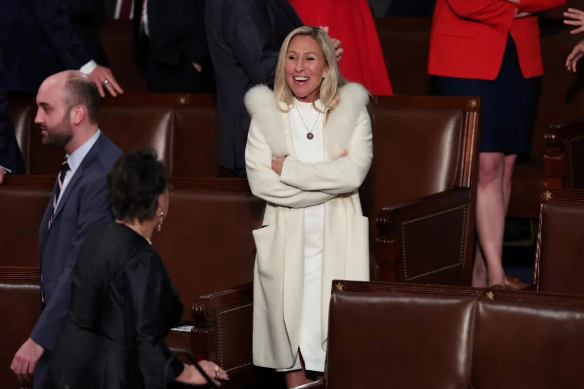 Rep. Marjorie Taylor Greene (R-Ga.) waits for the start of President Joe Biden's State of the Union address during a joint meeting of Congress in the House Chamber of the U.S. Capitol on Feb. 07, 2023. (Win McNamee/Getty Images)
