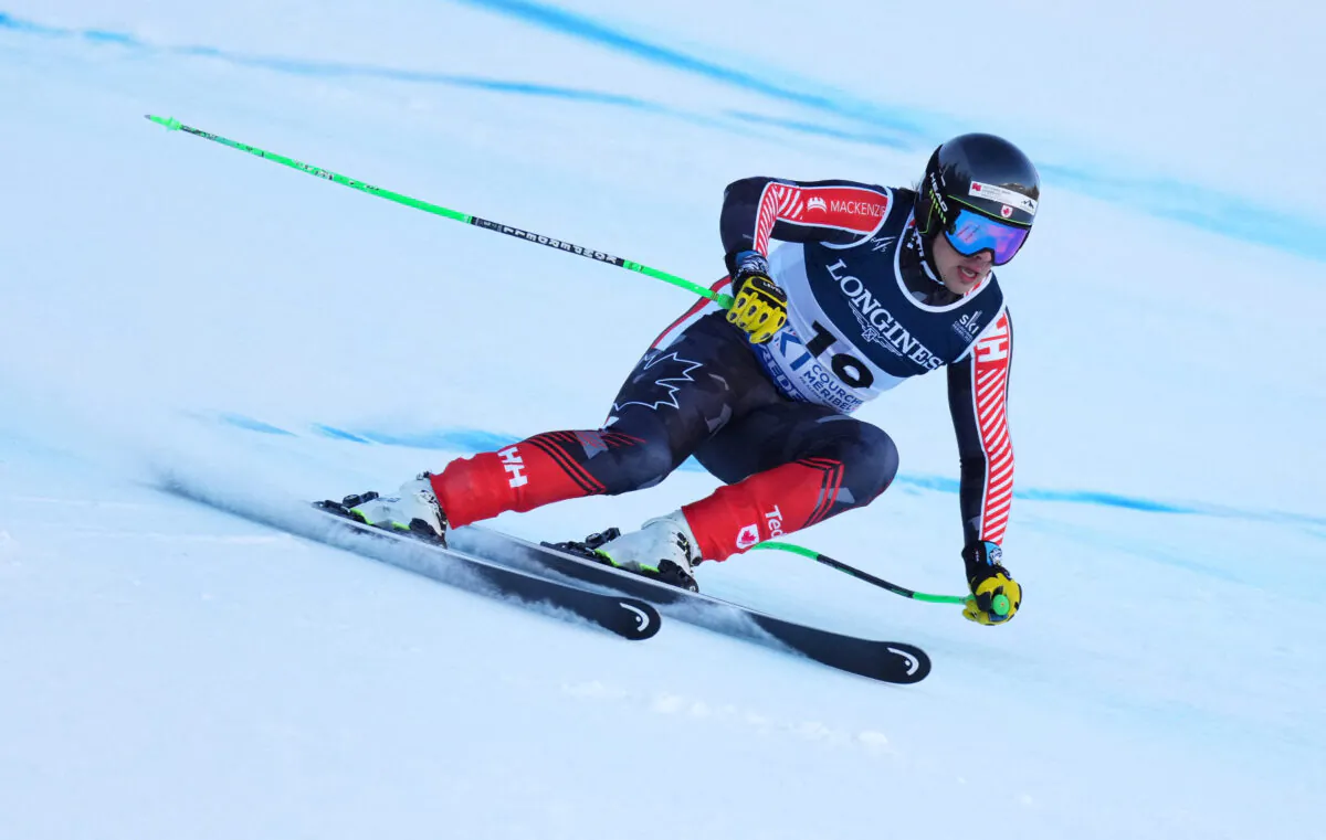 Canada's James Crawford in action during the FIS Alpine Ski World Cup-Men's Alpine Combined event in Courchevel, France, on Feb. 7, 2023. (Aleksandra Szmigiel/Reuters)