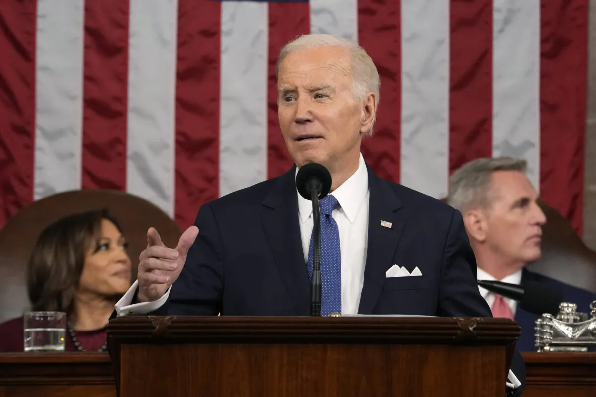 President Joe Biden delivers the State of the Union address to a joint session of Congress in the House Chamber of the U.S. Capitol in D.C. on Feb. 7, 2023. (Jacquelyn Martin/Pool/Getty Images)