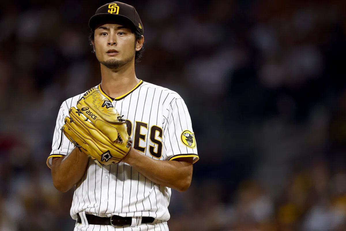 Yu Darvish (11) of the San Diego Padres pitches during the fifth inning against the Philadelphia Phillies in game one of the National League Championship Series at PETCO Park in San Diego on Oct. 18, 2022. (Ronald Martinez/Getty Images)