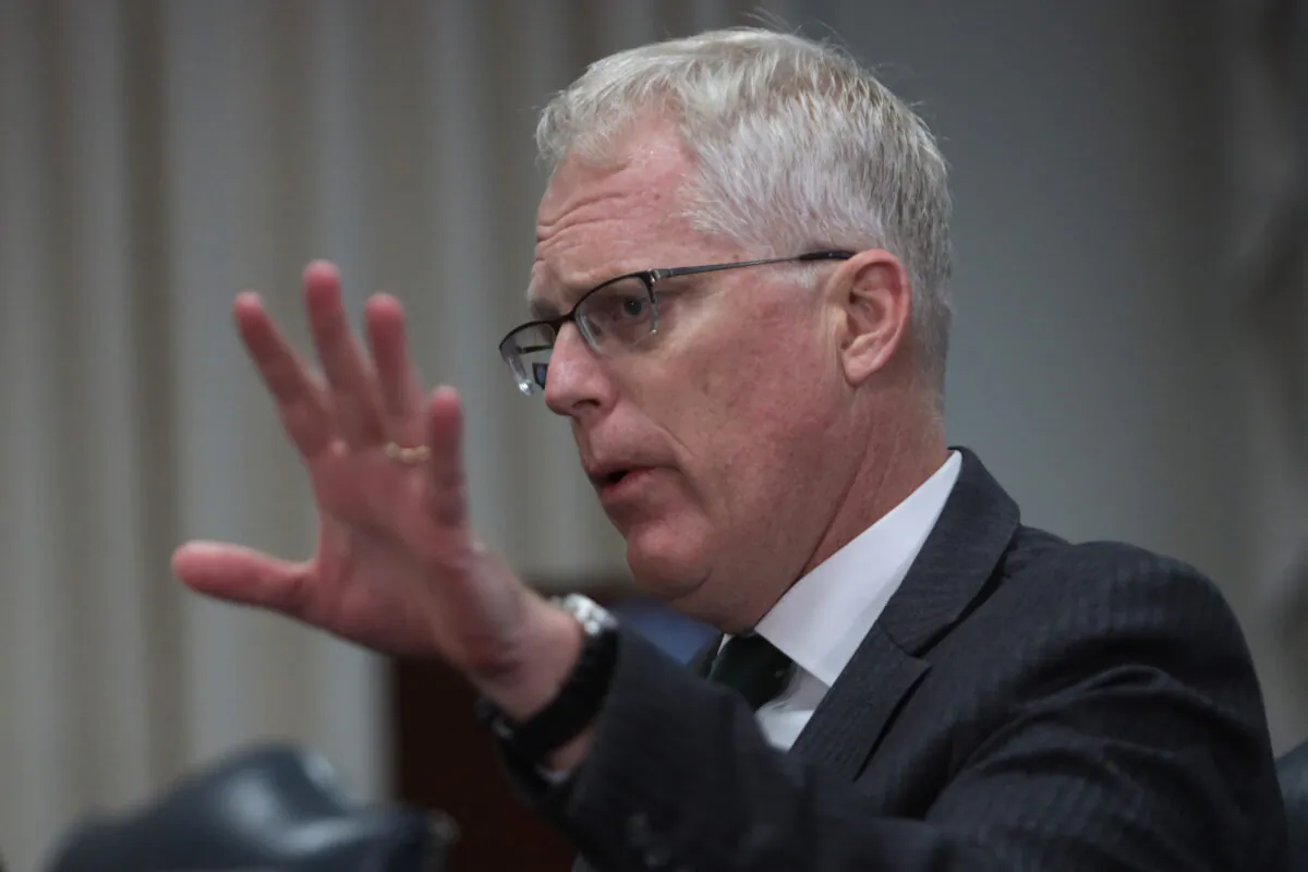 Acting U.S. Secretary of Defense Christopher Miller speaks during a meeting with Minister of National Defence of Lithuania Raimundas Karoblis at the Pentagon in Arlington, Va., on Nov. 13, 2020. (Alex Wong/Getty Images)