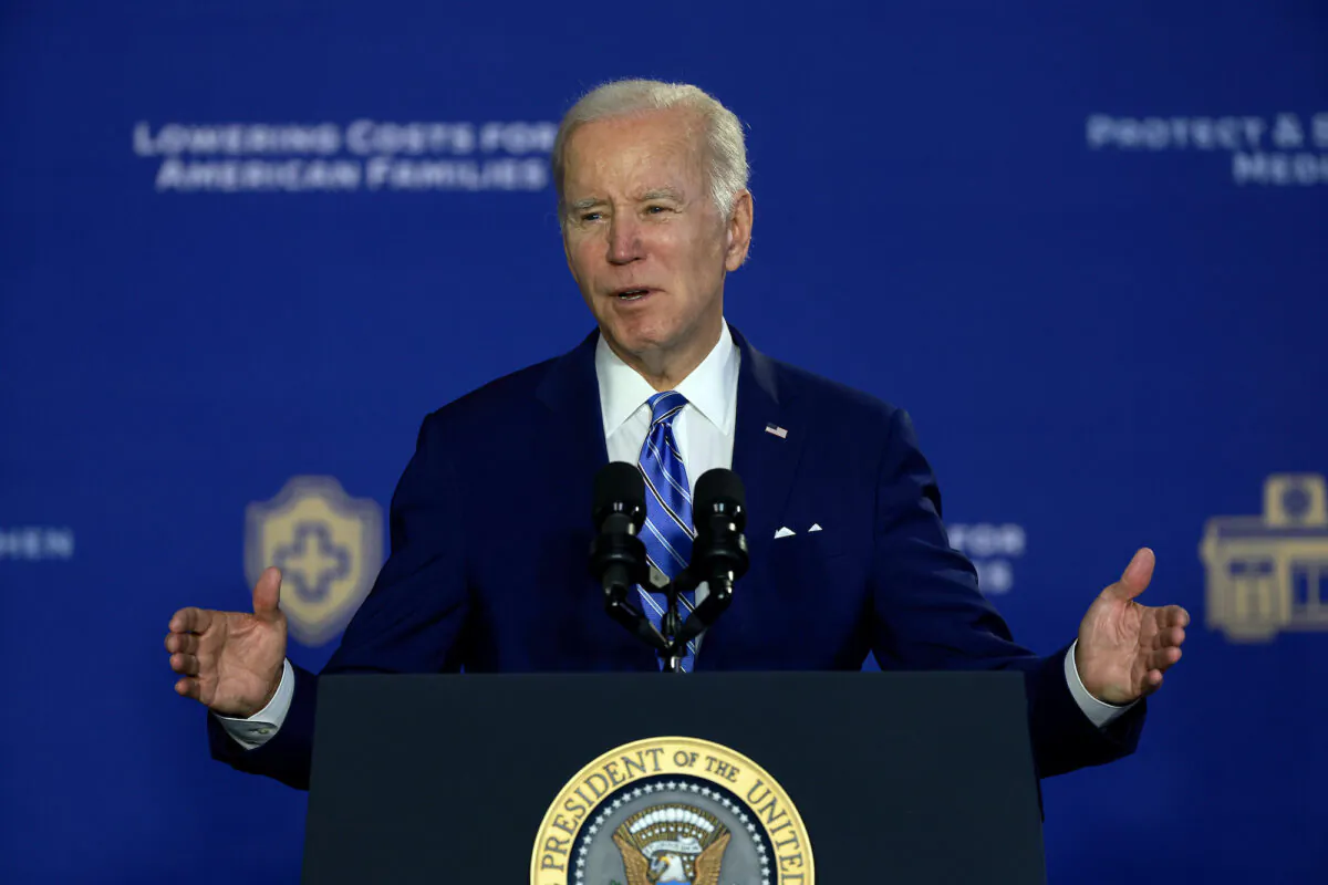 President Joe Biden speaks during an event to discuss Social Security and Medicare held at the University of Tampa in Tampa, Fla., on Feb. 9, 2023. (Joe Raedle/Getty Images)