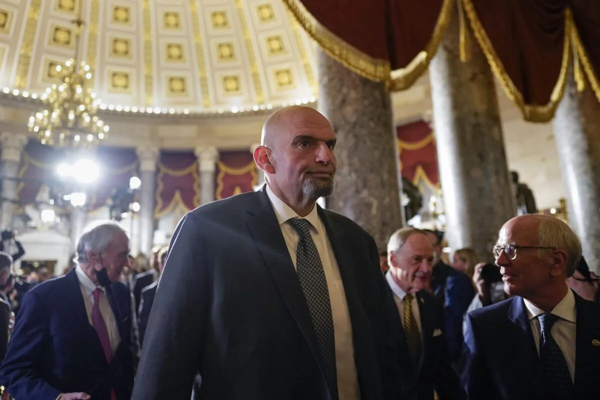 Sen. John Fetterman (D-Pa.) arrives for President Joe Biden's State of the Union address to a joint session of Congress at the Capitol in Washington on  Feb. 7, 2023. (Carolyn Kaster/AP Photo)