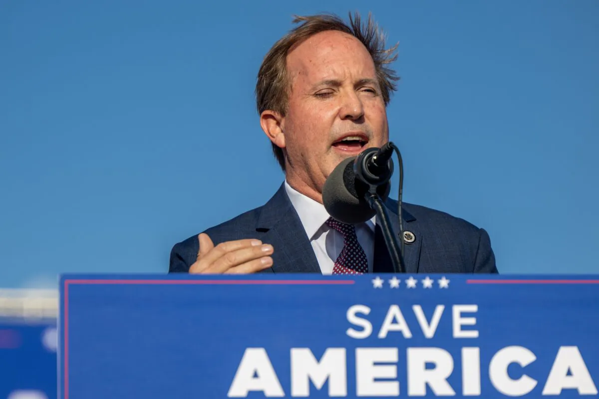 Texas Attorney General Ken Paxton speaks at the "Save America" rally in Robstown, Texas, on Oct. 22, 2022. (Brandon Bell/Getty Images)
