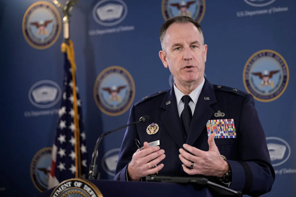 Pentagon press secretary Brig. Gen. Pat Ryder speaks during a press briefing at the Pentagon in Arlington, Va., on Feb. 10, 2023. (Drew Angerer/Getty Images)