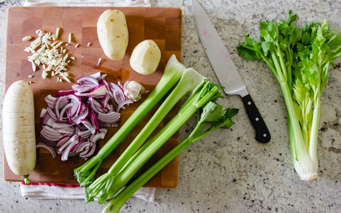 Ingredients for Cream of Celery Soup, with Daikon Radish & Potato