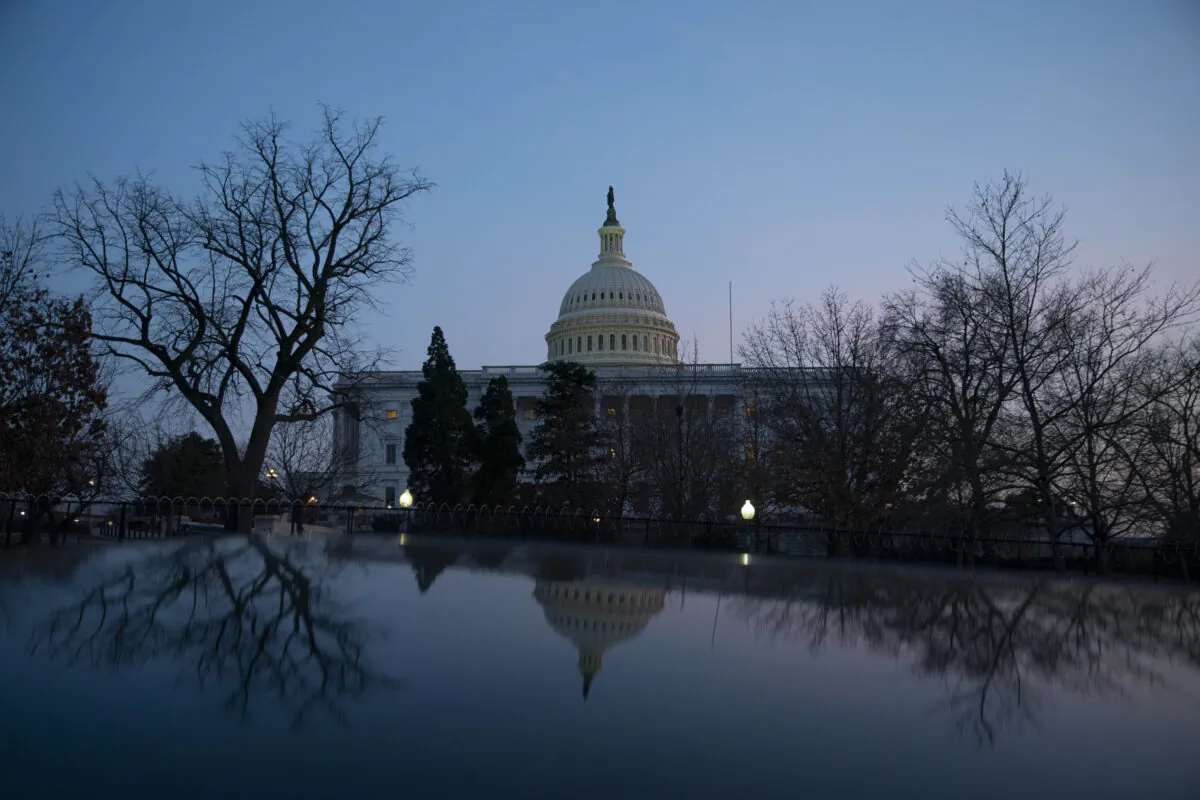 The U.S. Capitol building exterior at sunset in Washington on March 8, 2021. (Sarah Silbiger/Getty Images)