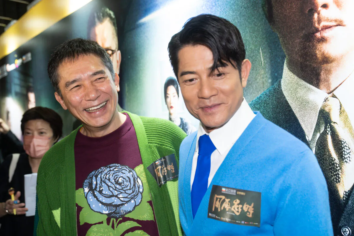 The latest Hong Kong epic film, Where the Wind Blows, premiered in Tsim Sha Tsui on Feb. 7, 2023. Multi-award-winning actor Tony Leung Chiu-wai (left) played the villain, Wenwu, in Marvel's Shang Chi and Legend of the Ten Rings. Leung and Aaron Kwok (right), a two-time Best Actor winner at the Taiwan Film Golden Horse Awards, attended the premiere and shared their experience during production. (Benson Lau/The Epoch Times)