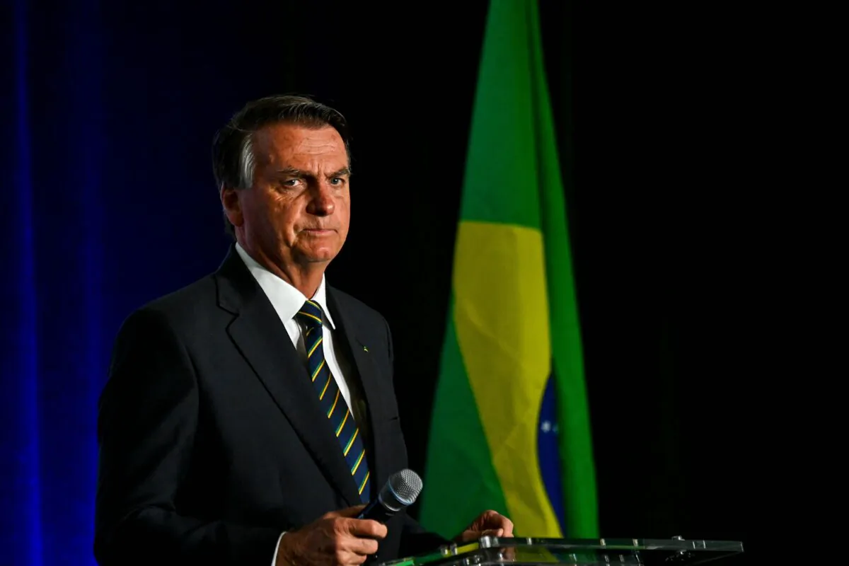 Former Brazilian President Jair Bolsonaro speaks during a "Power of the People Rally" at Trump National Doral resort in Miami on Feb. 3, 2023. (Chandan Khanna/AFP via Getty Images)