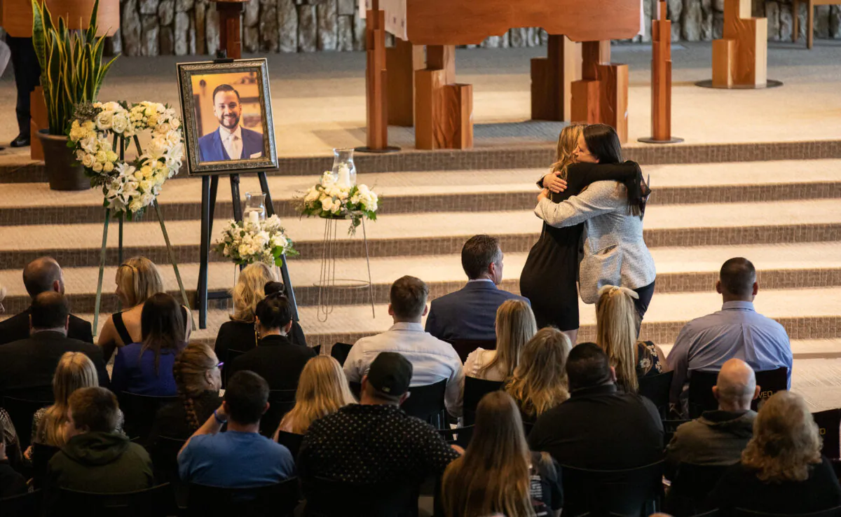 Kimberly Blair attends the funeral of her husband Elliot Blair in Garden Grove, Calif., on Feb. 11, 2023. (John Fredricks/The Epoch Times)