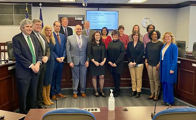 Suparna Dutta (back, 4th R) with the Virginia Board of Education in 2023. (Courtesy of Suparna Dutta)