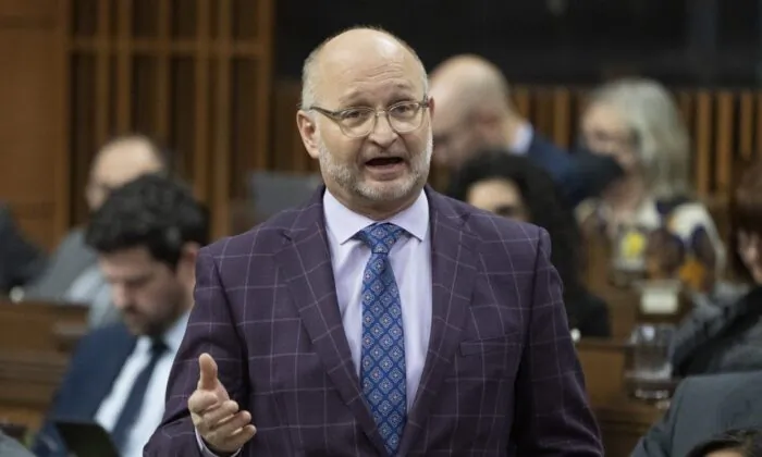 Minister of Justice and Attorney General of Canada David Lametti rises during Question Period, Feb. 7, 2023 in Ottawa. (The Canadian Press/Adrian Wyld)
