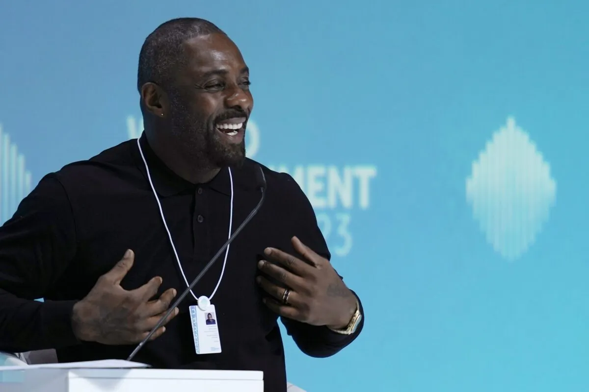 British actor Idris Elba speaks during the World Government Summit in Dubai, United Arab Emirates, on Feb. 14, 2023. (Kamran Jebreili/AP Photo)