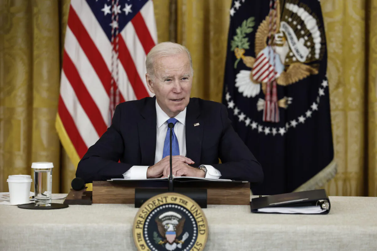 President Joe Biden gives remarks before the start of a meeting with governors visiting from states around the country in the East Room of the White House in Washington on Feb. 10, 2023. (Anna Moneymaker/Getty Images)