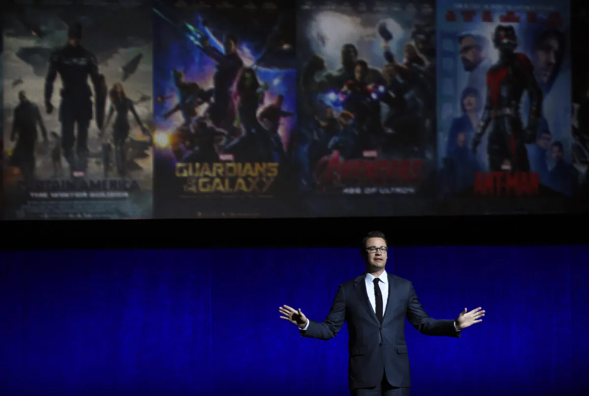 Dave Hollis, president of theatrical distribution for Walt Disney Studios Motion Pictures, addresses the audience during Disney's presentation at CinemaCon 2018, the official convention of the National Association of Theatre Owners, at Caesars Palace in Las Vegas on April 24, 2018. (Chris Pizzello/Invision/AP)