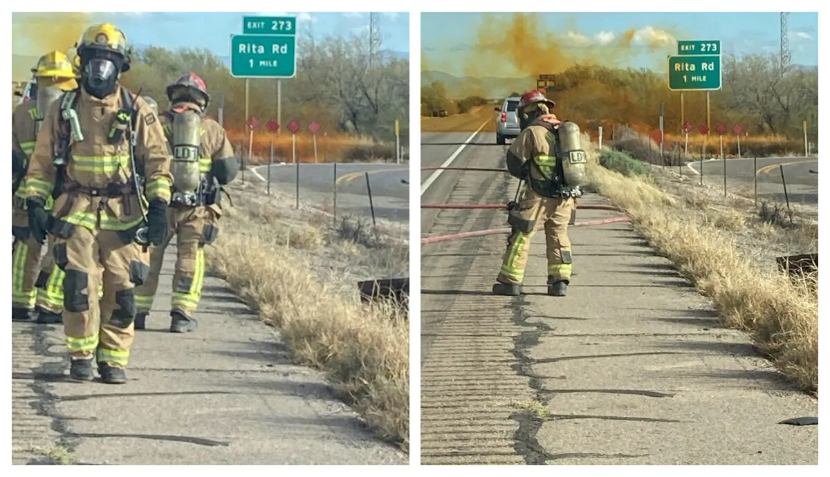 Arizona officials confirmed morning that a shelter-in-place that was issued a day before was reinstated on Feb. 15, 2023, as photos from Tucson fire officials show HAZMAT crews working the scene. (Tucson Fire Department)